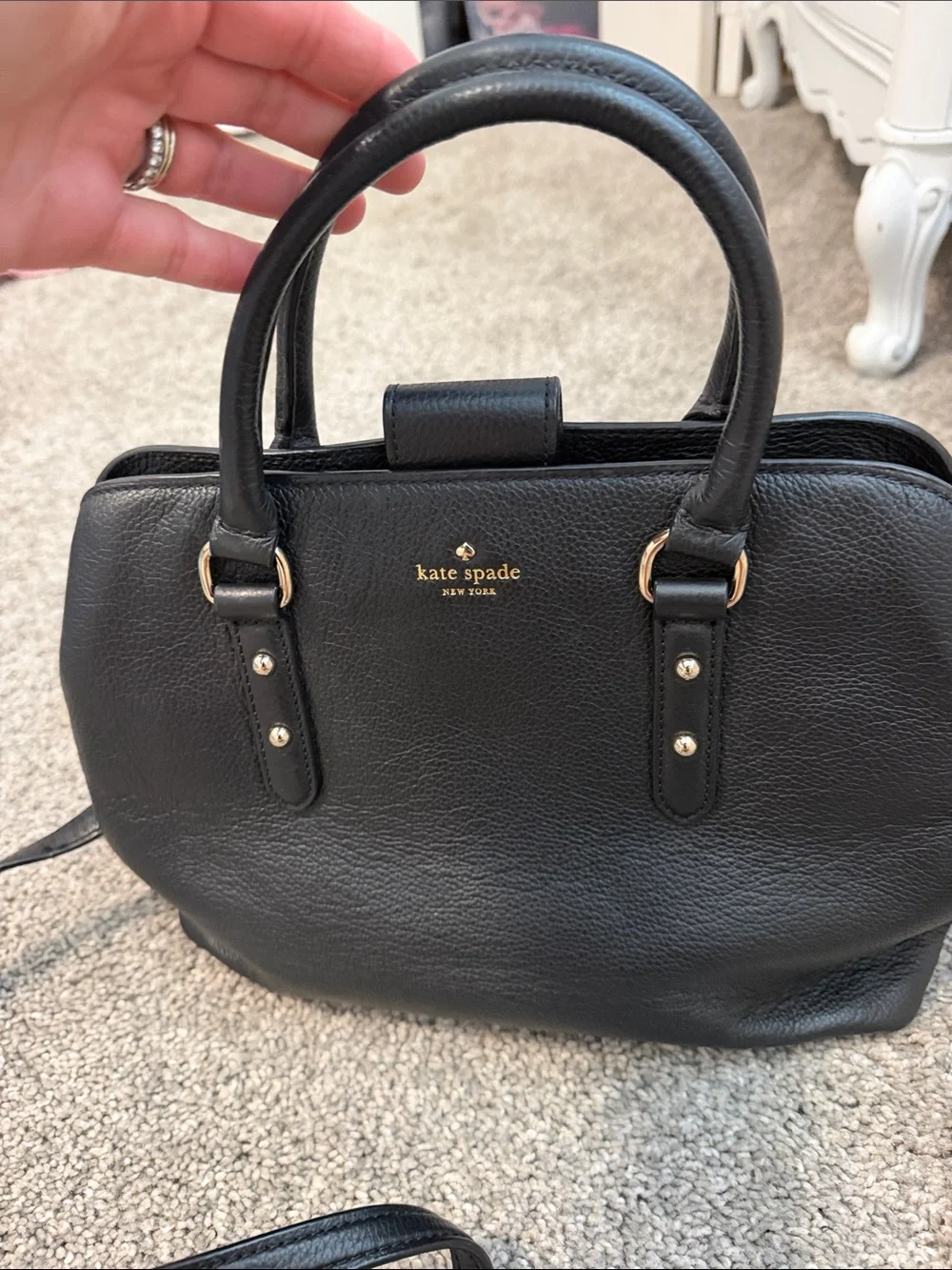 Kate Spade Black Pebbled Leather- handbag w/ three separate compartments,